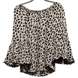 Kobi Halperin Leopard Print Off-Shoulder Ruffle Sleeve Blouse M